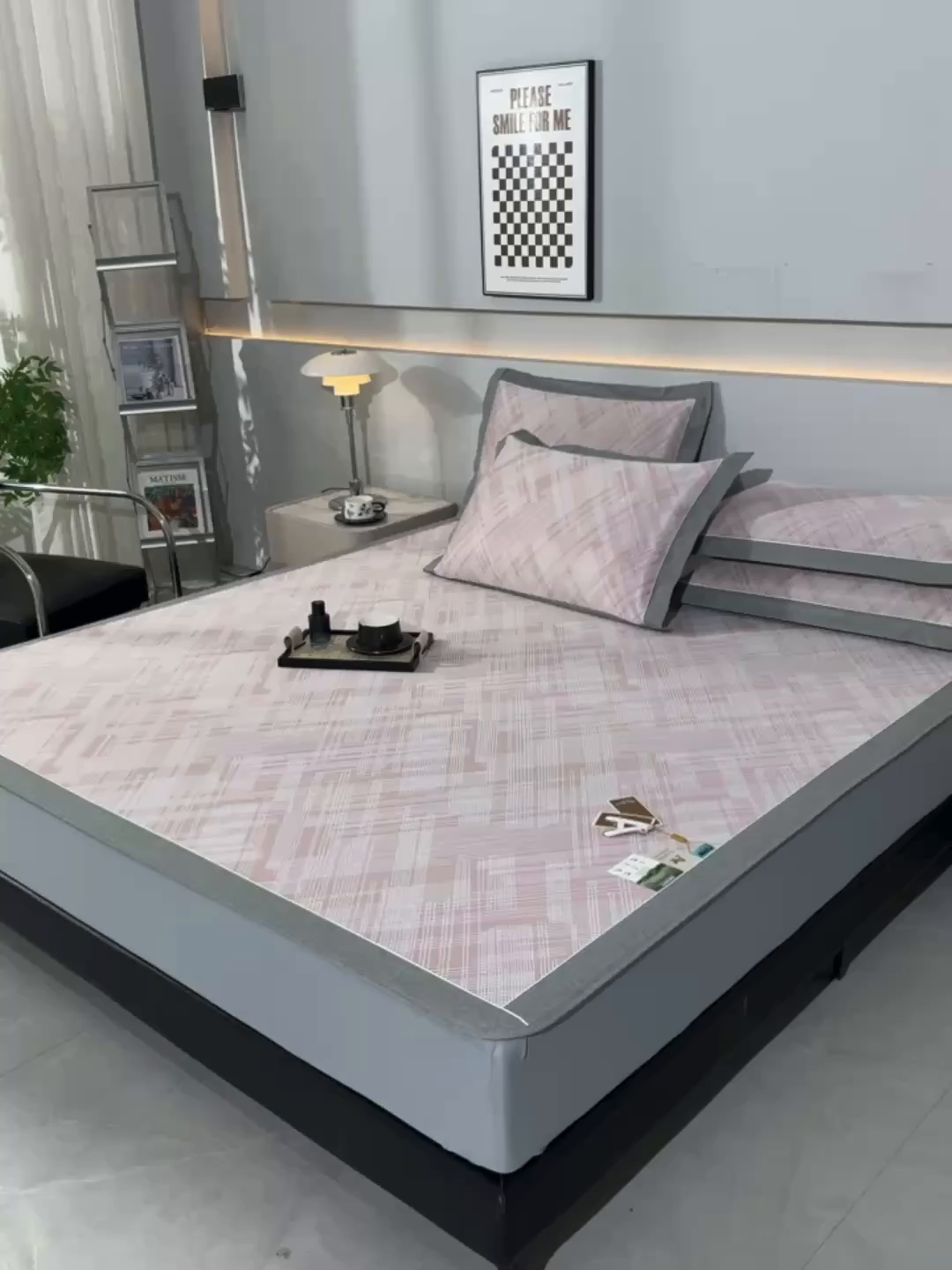 91家纺网 家纺一手货源 找家纺 小牛席业 2026新款清凉冰丝席凉席席子系列（床笠款）-简单生活 简单生活-粉色