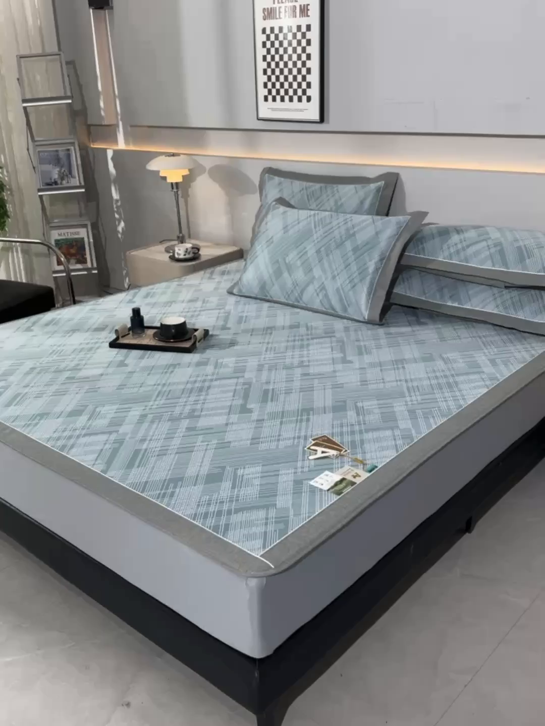 91家纺网 家纺一手货源 找家纺 小牛席业 2026新款清凉冰丝席凉席席子系列（床笠款）-简单生活 简单生活-蓝色