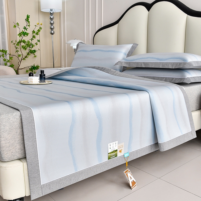 91家纺网 家纺一手货源 找家纺 小牛席业 2026春夏新款锦绣凉感冰丝席空调席系列 锦绣冰丝-蓝色