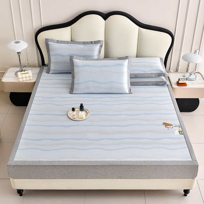 91家纺网 家纺一手货源 找家纺 小牛席业 2026春夏新款锦绣凉感冰丝席空调席系列 锦绣冰丝-蓝色