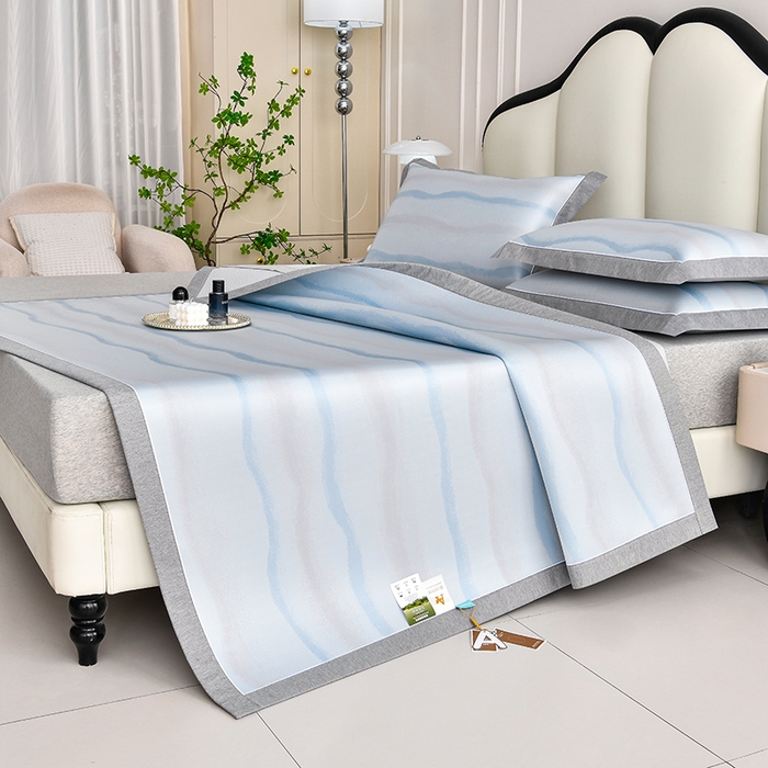 91家纺网 家纺一手货源 找家纺 小牛席业 2026春夏新款锦绣凉感冰丝席空调席系列 锦绣冰丝-蓝色