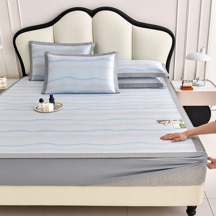 91家纺网 家纺一手货源 找家纺 小牛席业 2026春夏新款锦绣凉感冰丝席空调席系列（床笠款） 锦绣冰丝（床笠款）-蓝色