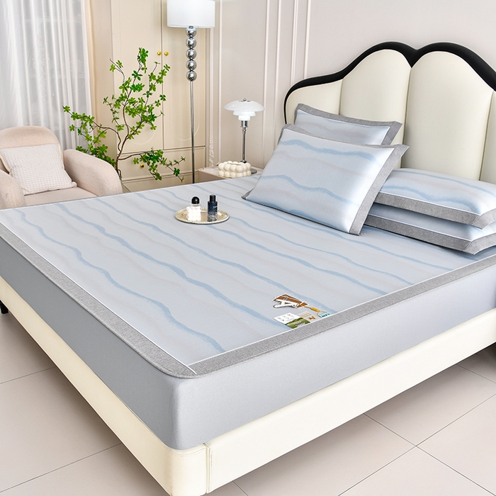 91家纺网 家纺一手货源 找家纺 小牛席业 2026春夏新款锦绣凉感冰丝席空调席系列（床笠款） 锦绣冰丝（床笠款）-蓝色