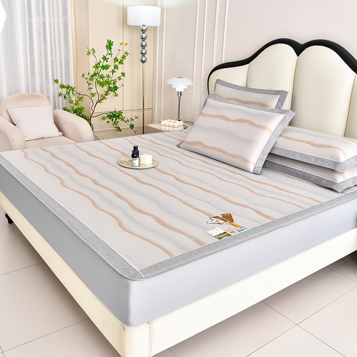 91家纺网 家纺一手货源 找家纺 小牛席业 2026春夏新款锦绣凉感冰丝席空调席系列（床笠款） 锦绣冰丝（床笠款）-香槟