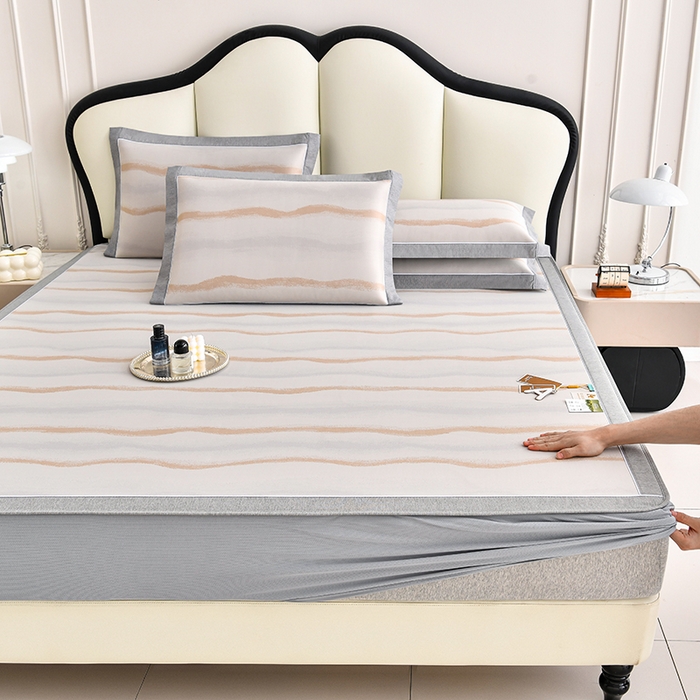 91家纺网 家纺一手货源 找家纺 小牛席业 2026春夏新款锦绣凉感冰丝席空调席系列（床笠款） 锦绣冰丝（床笠款）-香槟