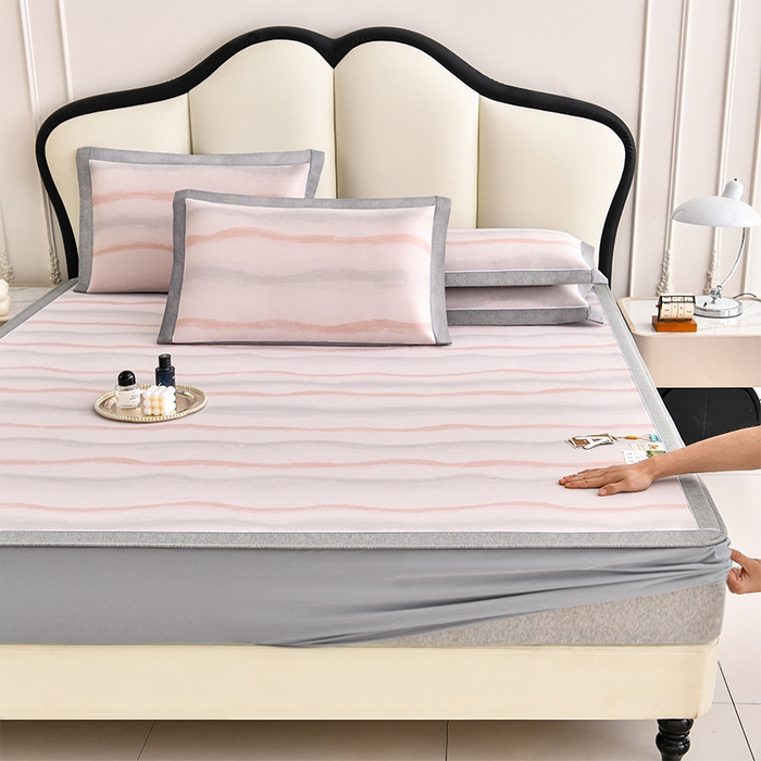 91家纺网 家纺一手货源 找家纺 小牛席业 2026春夏新款锦绣凉感冰丝席空调席系列（床笠款） 锦绣冰丝（床笠款）-粉色