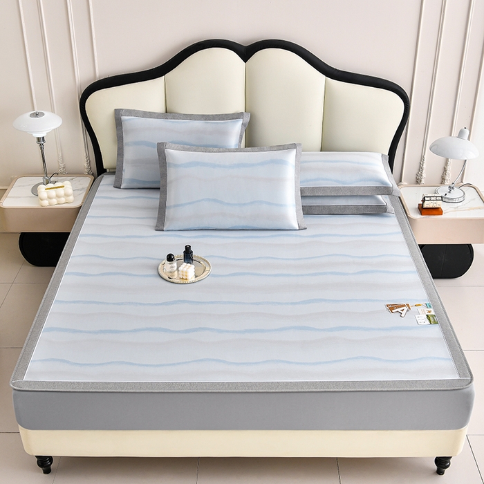 91家纺网 家纺一手货源 找家纺 小牛席业 2026春夏新款锦绣凉感冰丝席空调席系列（床笠款） 锦绣冰丝（床笠款）-蓝色