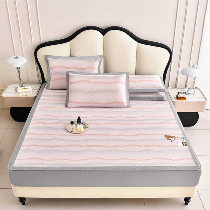 91家纺网 家纺一手货源 找家纺 小牛席业 2026春夏新款锦绣凉感冰丝席空调席系列（床笠款） 锦绣冰丝（床笠款）-粉色