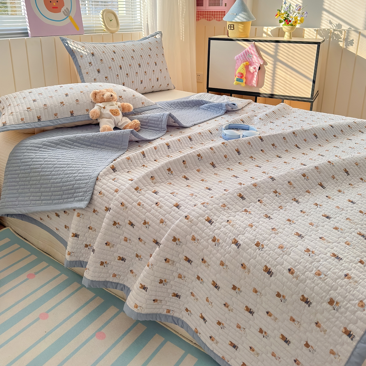 91家纺网 家纺一手货源 找家纺 （总）美优兰 2026新款双面全棉高温砂洗床盖三件套