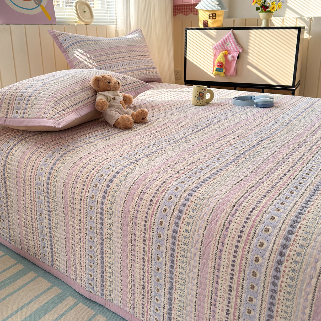 91家纺网 家纺一手货源 找家纺 （总）美优兰 2026新款双面全棉高温砂洗床盖三件套