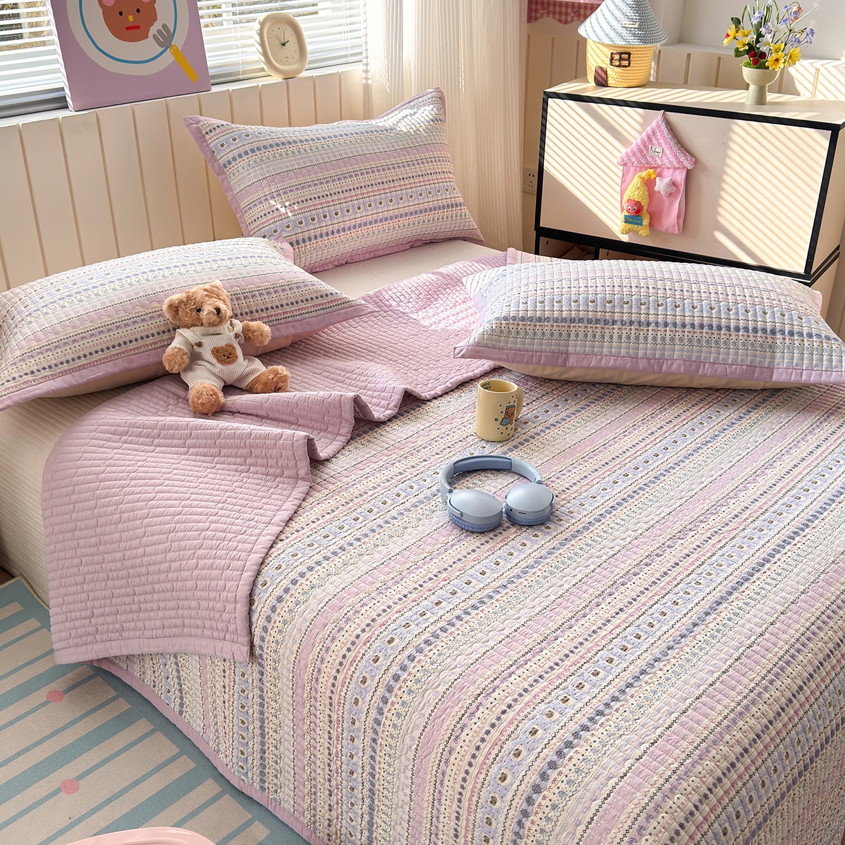 91家纺网 家纺一手货源 找家纺 （总）美优兰 2026新款双面全棉高温砂洗床盖三件套