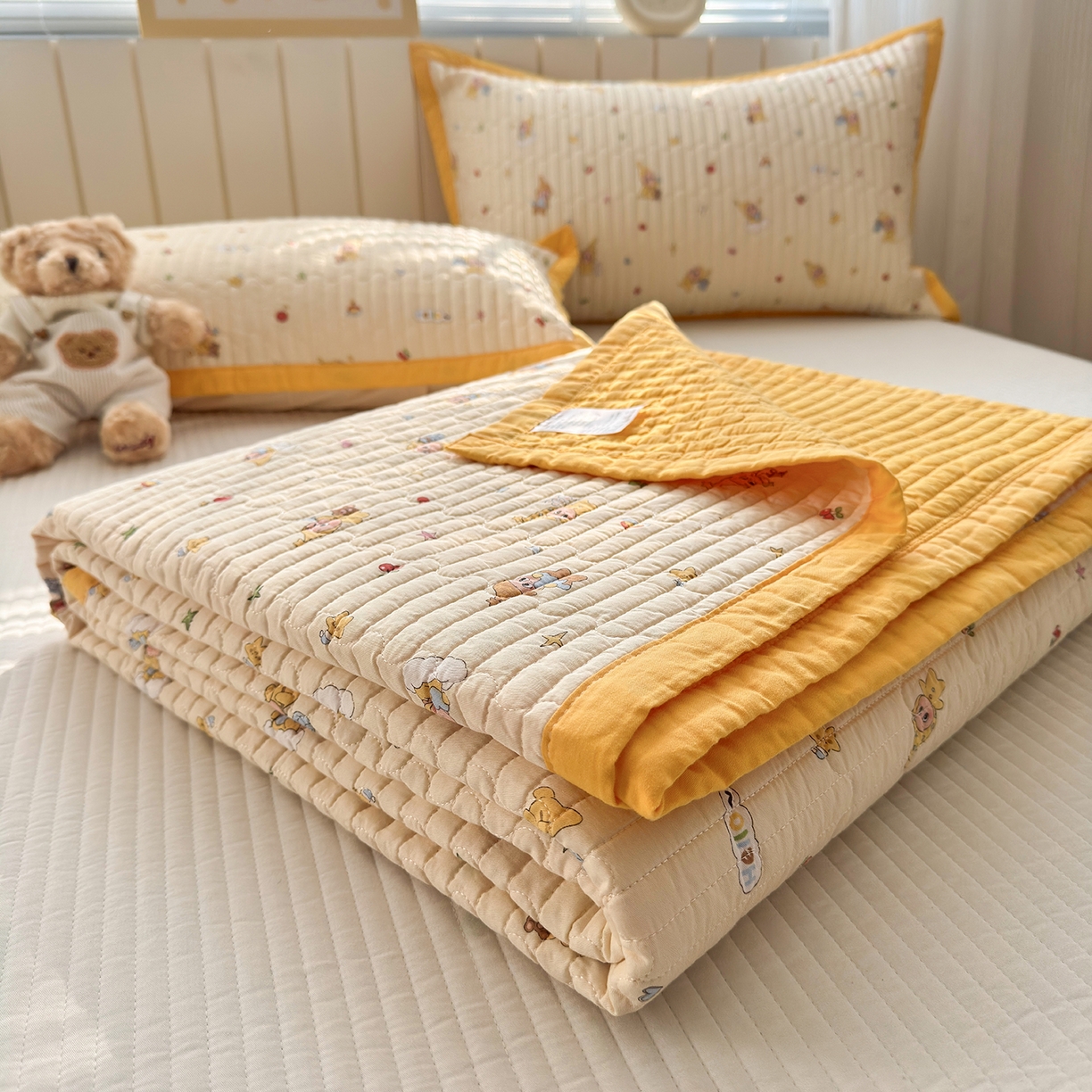 91家纺网 家纺一手货源 找家纺 美优兰 2026新款双面全棉高温砂洗床盖三件套 星星人