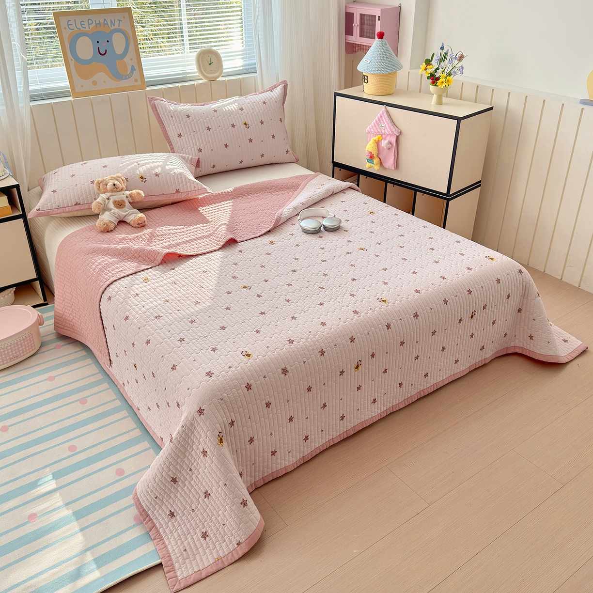 91家纺网 家纺一手货源 找家纺 美优兰 2026新款双面全棉高温砂洗床盖三件套 星冰乐