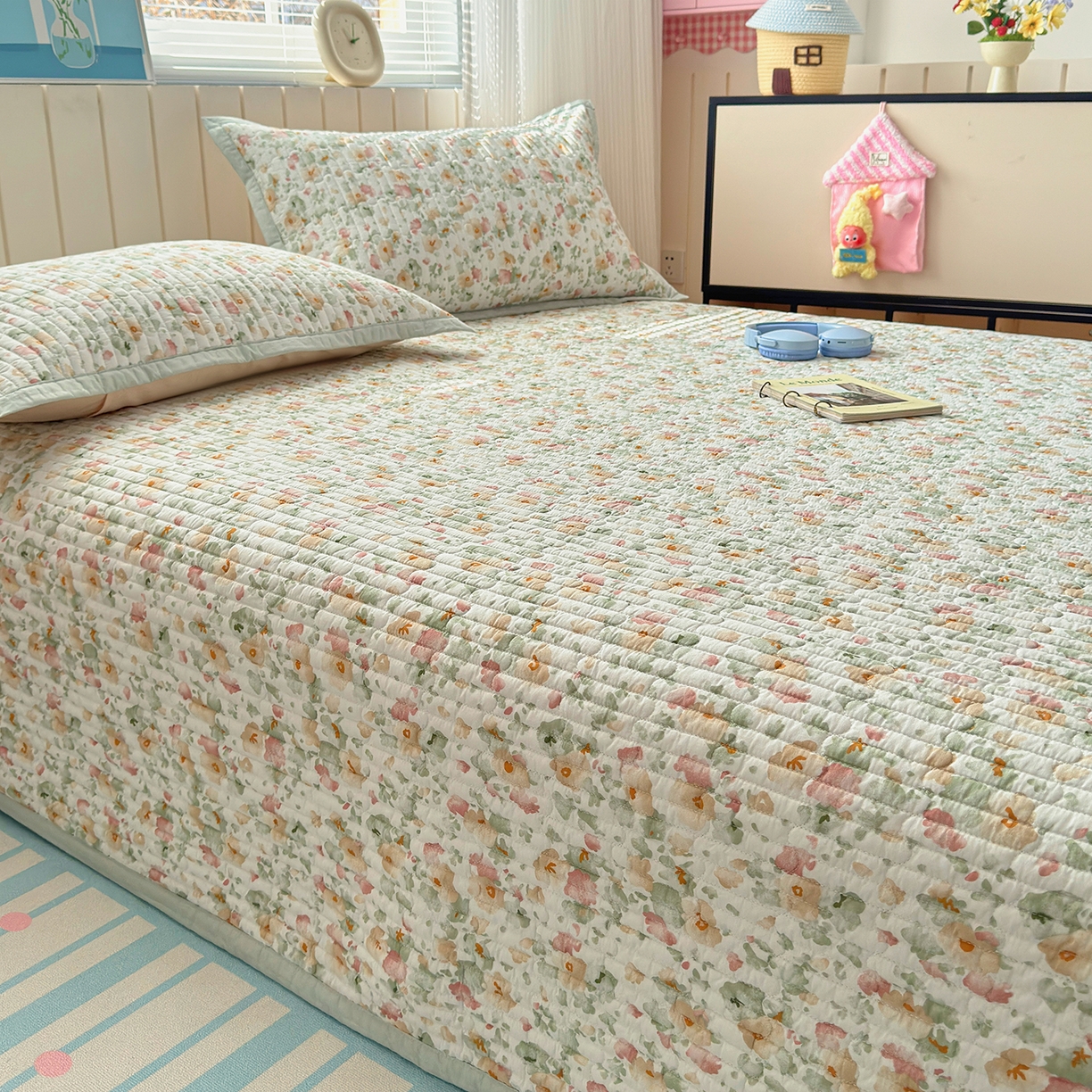 91家纺网 家纺一手货源 找家纺 美优兰 2026新款双面全棉高温砂洗床盖三件套 繁花似锦