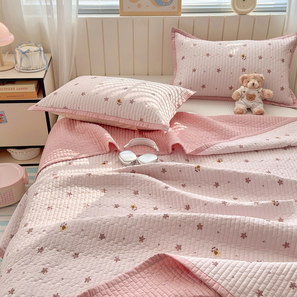 91家纺网 家纺一手货源 找家纺 美优兰 2026新款双面全棉高温砂洗床盖三件套 星冰乐