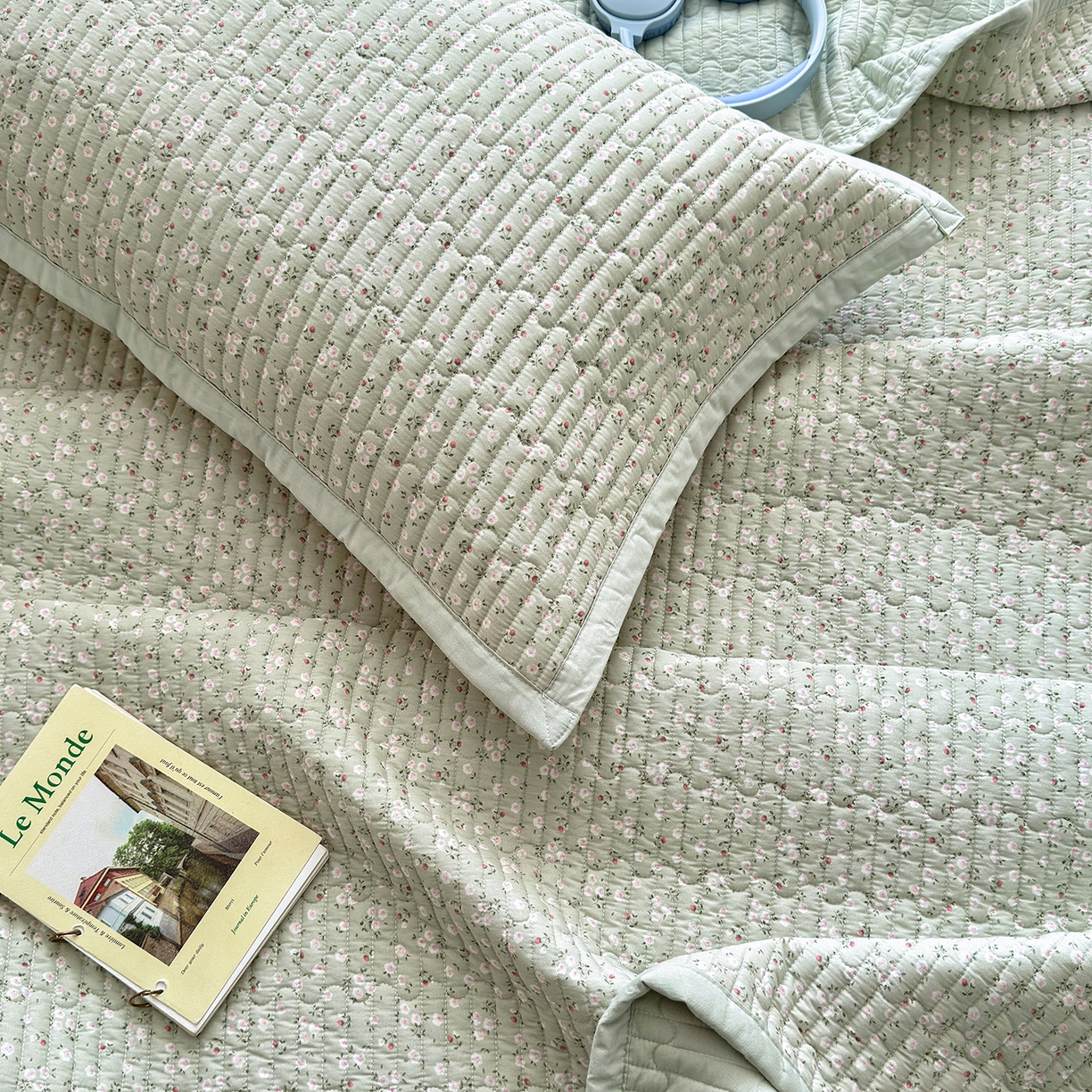 91家纺网 家纺一手货源 找家纺 美优兰 2026新款双面全棉高温砂洗床盖三件套 夕颜绿