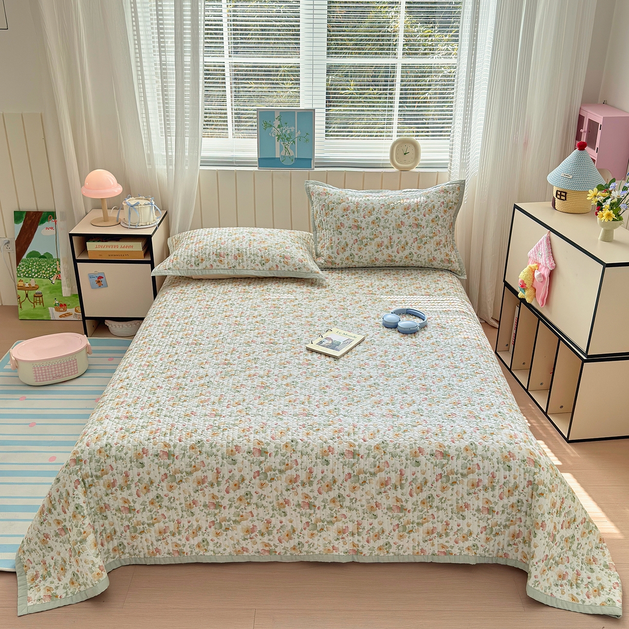 91家纺网 家纺一手货源 找家纺 美优兰 2026新款双面全棉高温砂洗床盖三件套 繁花似锦