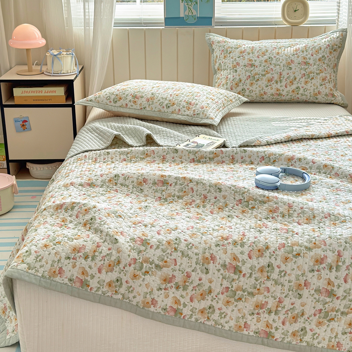 91家纺网 家纺一手货源 找家纺 美优兰 2026新款双面全棉高温砂洗床盖三件套 繁花似锦