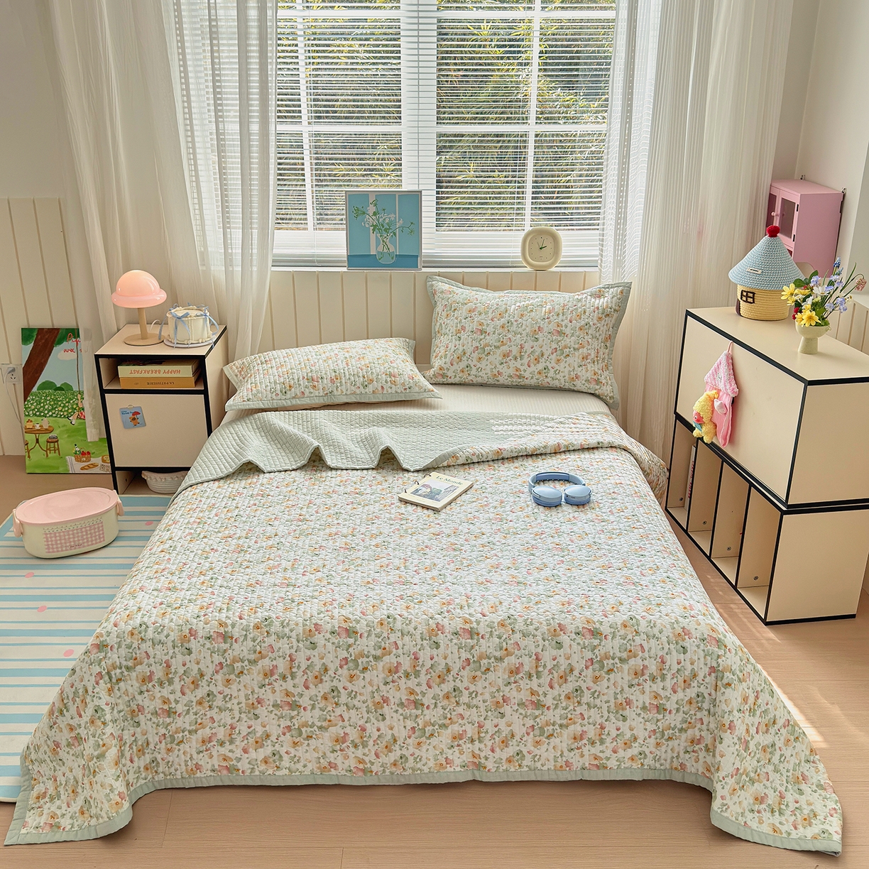 91家纺网 家纺一手货源 找家纺 美优兰 2026新款双面全棉高温砂洗床盖三件套 繁花似锦