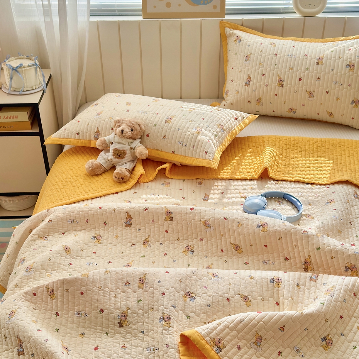 91家纺网 家纺一手货源 找家纺 美优兰 2026新款双面全棉高温砂洗床盖三件套 星星人