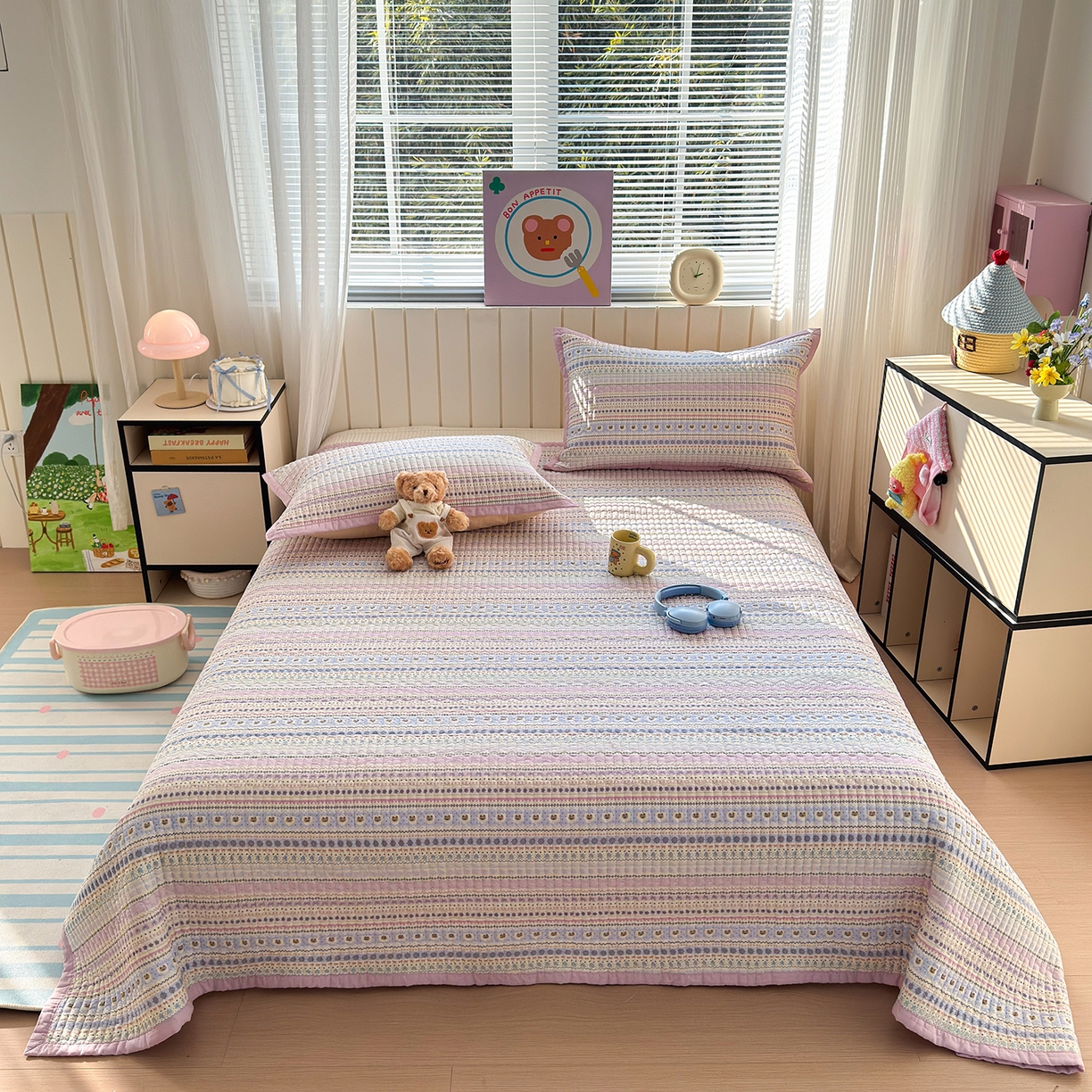 91家纺网 家纺一手货源 找家纺 美优兰 2026新款双面全棉高温砂洗床盖三件套 波西米亚