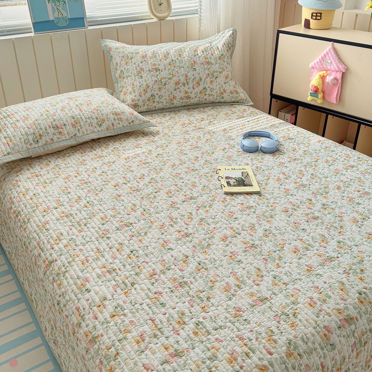 91家纺网 家纺一手货源 找家纺 美优兰 2026新款双面全棉高温砂洗床盖三件套 繁花似锦