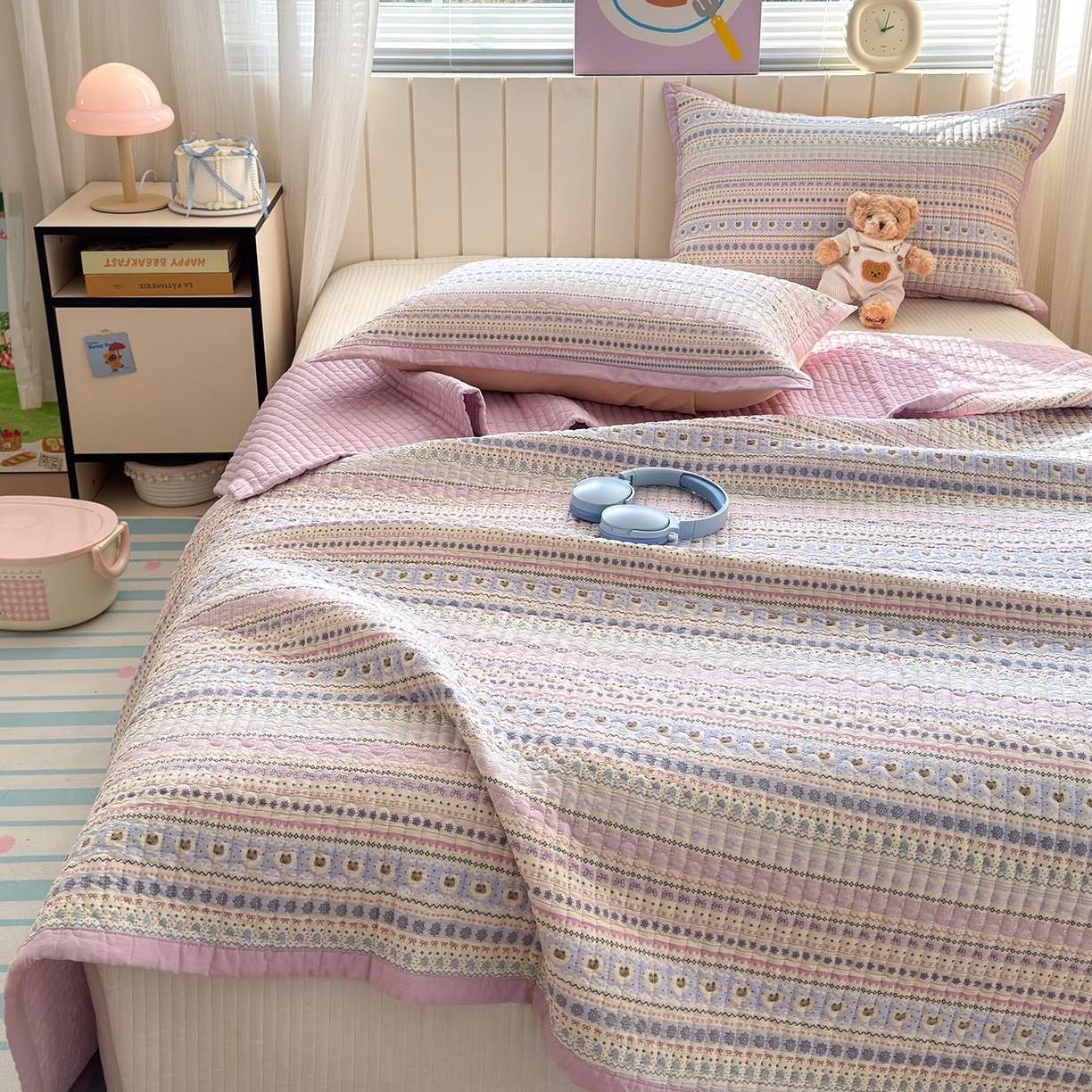 91家纺网 家纺一手货源 找家纺 美优兰 2026新款双面全棉高温砂洗床盖三件套 波西米亚