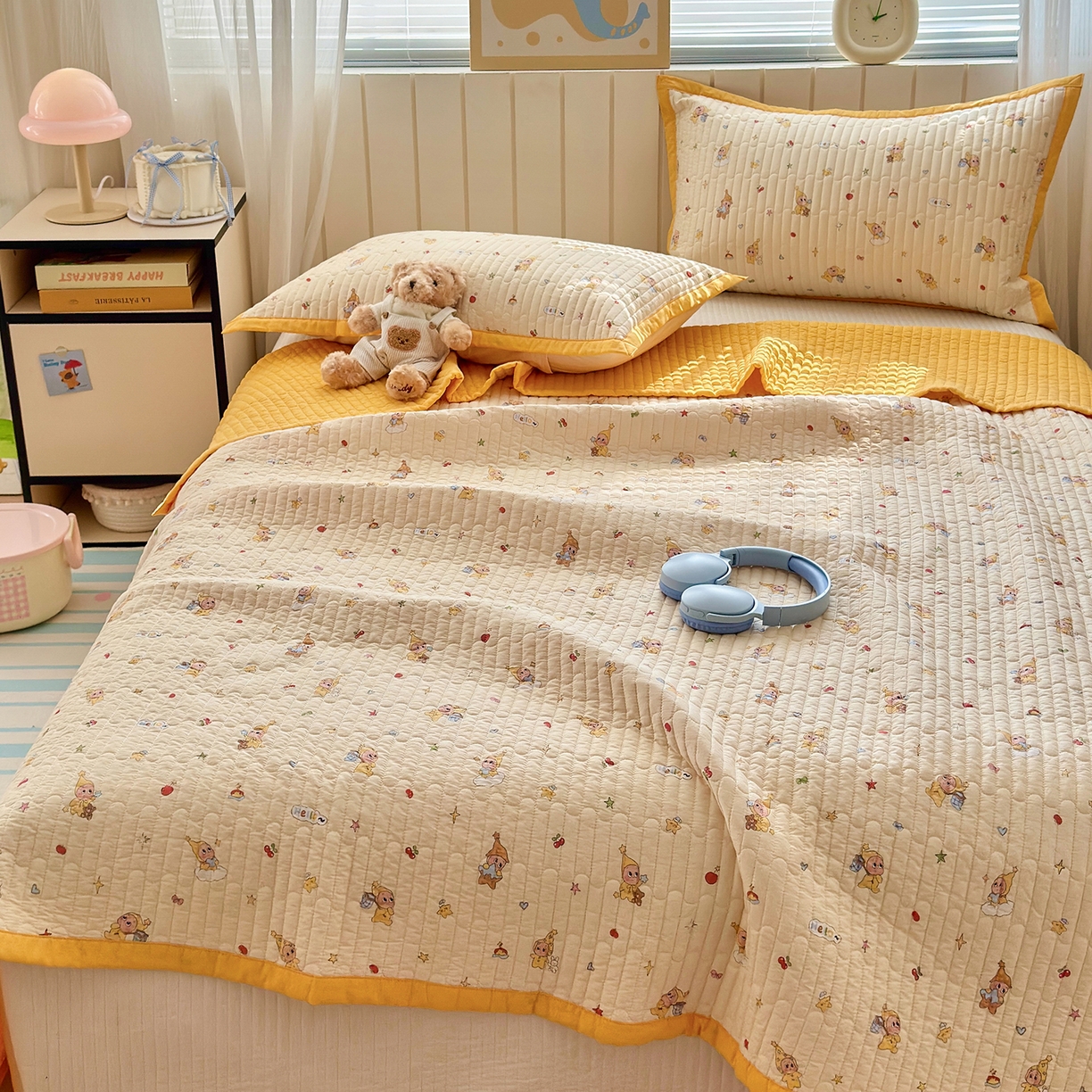 91家纺网 家纺一手货源 找家纺 美优兰 2026新款双面全棉高温砂洗床盖三件套 星星人