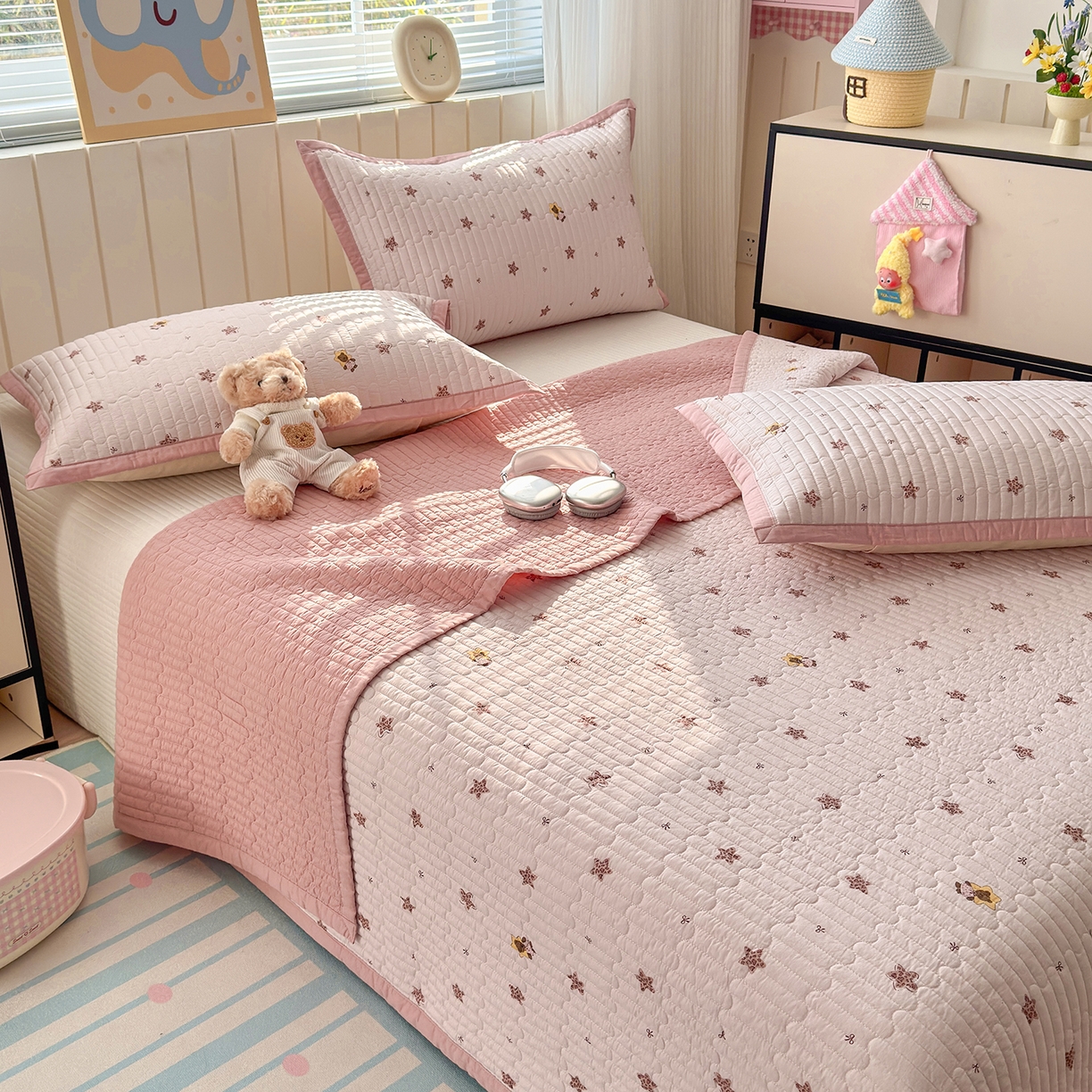 91家纺网 家纺一手货源 找家纺 美优兰 2026新款双面全棉高温砂洗床盖三件套 星冰乐