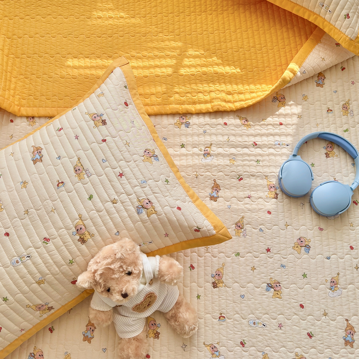 91家纺网 家纺一手货源 找家纺 美优兰 2026新款双面全棉高温砂洗床盖三件套 星星人