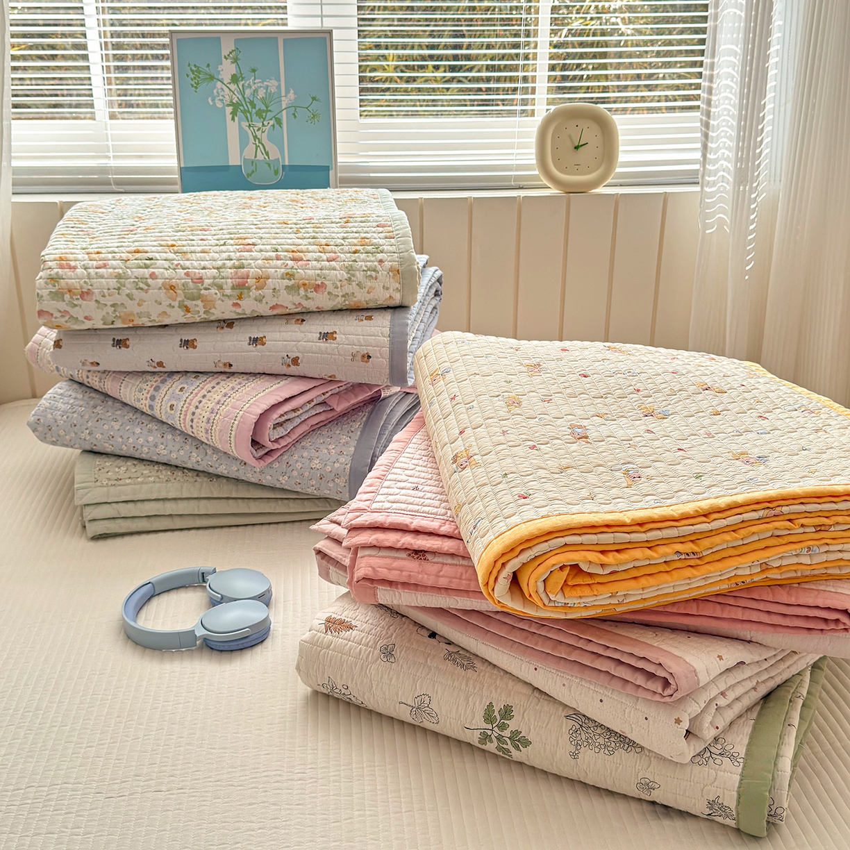 美优兰 2026新款双面全棉高温砂洗床盖三件套 组合