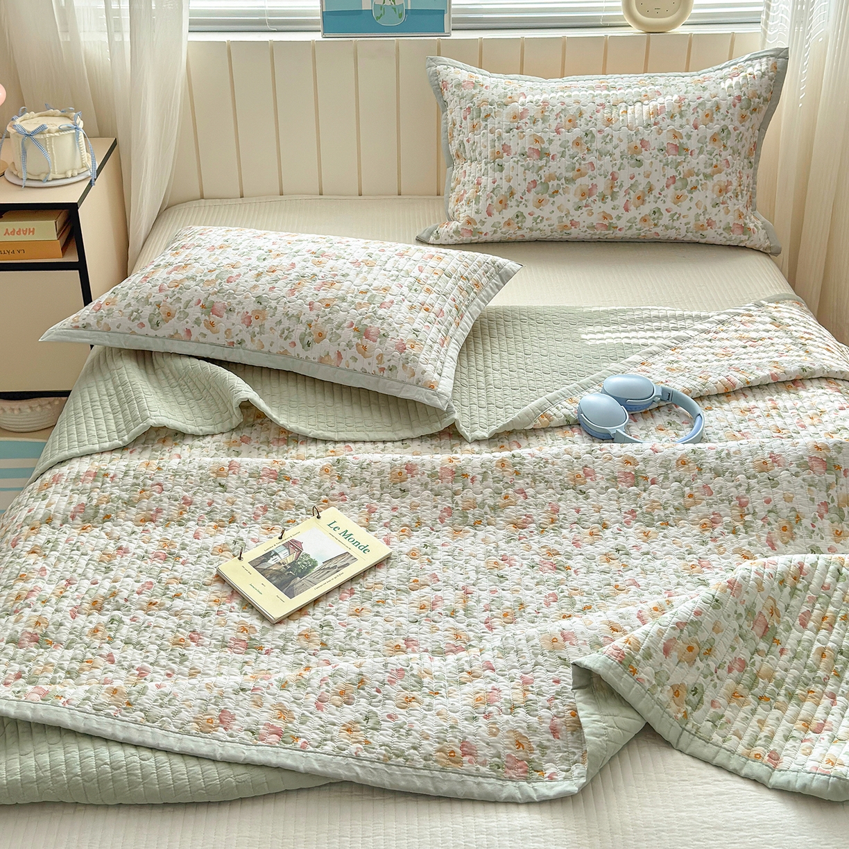 91家纺网 家纺一手货源 找家纺 美优兰 2026新款双面全棉高温砂洗床盖三件套 繁花似锦