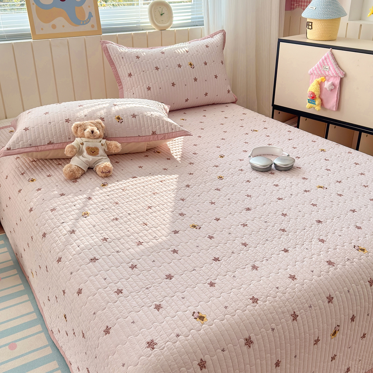 91家纺网 家纺一手货源 找家纺 美优兰 2026新款双面全棉高温砂洗床盖三件套 星冰乐