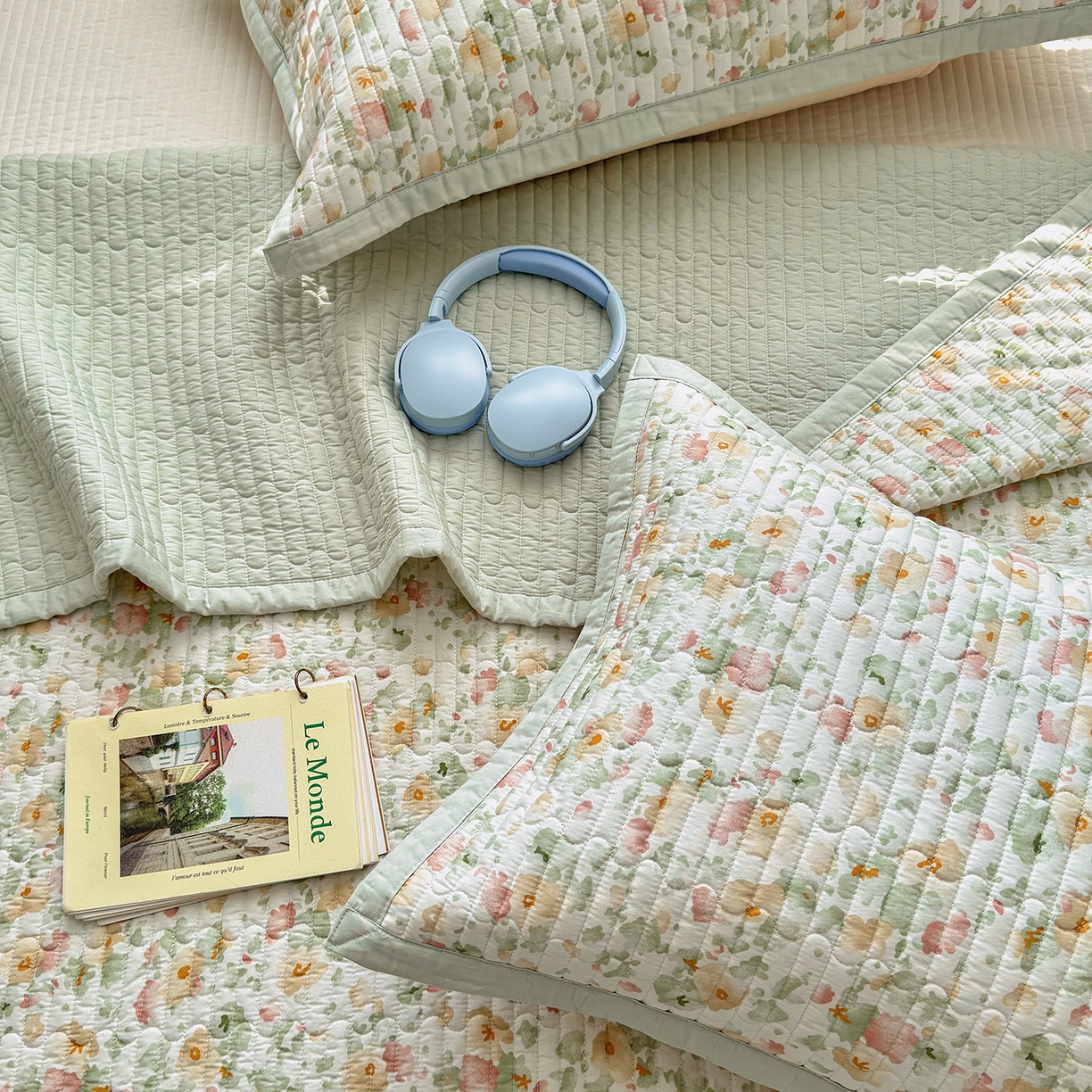 91家纺网 家纺一手货源 找家纺 美优兰 2026新款双面全棉高温砂洗床盖三件套 繁花似锦