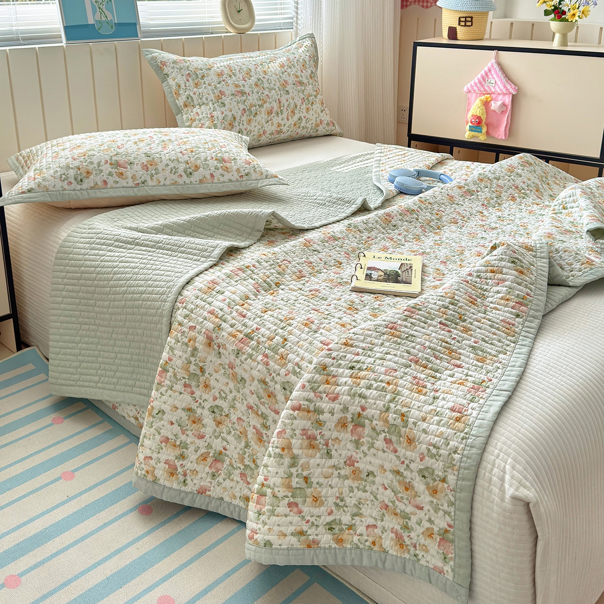 美优兰 2026新款双面全棉高温砂洗床盖三件套 繁花似锦