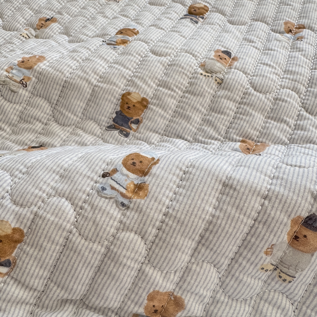 91家纺网 家纺一手货源 找家纺 美优兰 2026新款双面全棉高温砂洗床盖三件套 蓝色熊仔