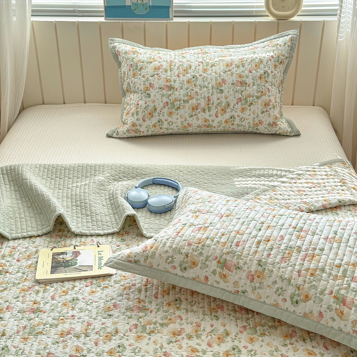 91家纺网 家纺一手货源 找家纺 美优兰 2026新款双面全棉高温砂洗床盖三件套 繁花似锦