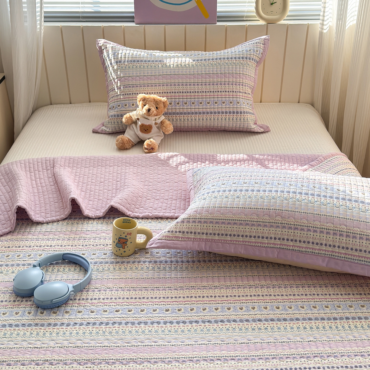 91家纺网 家纺一手货源 找家纺 美优兰 2026新款双面全棉高温砂洗床盖三件套 波西米亚