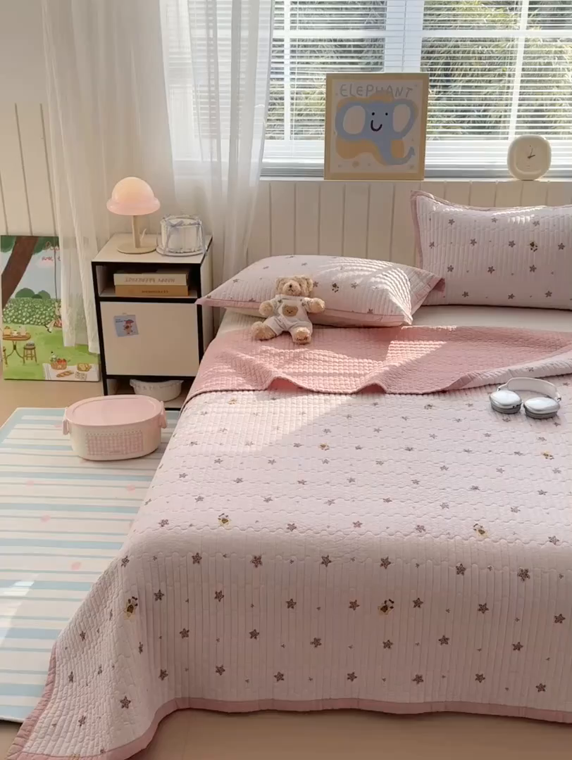 91家纺网 家纺一手货源 找家纺 美优兰 2026新款双面全棉高温砂洗床盖三件套 星冰乐