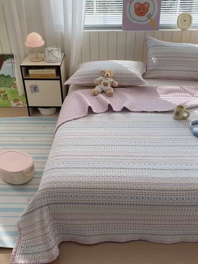 91家纺网 家纺一手货源 找家纺 美优兰 2026新款双面全棉高温砂洗床盖三件套 波西米亚