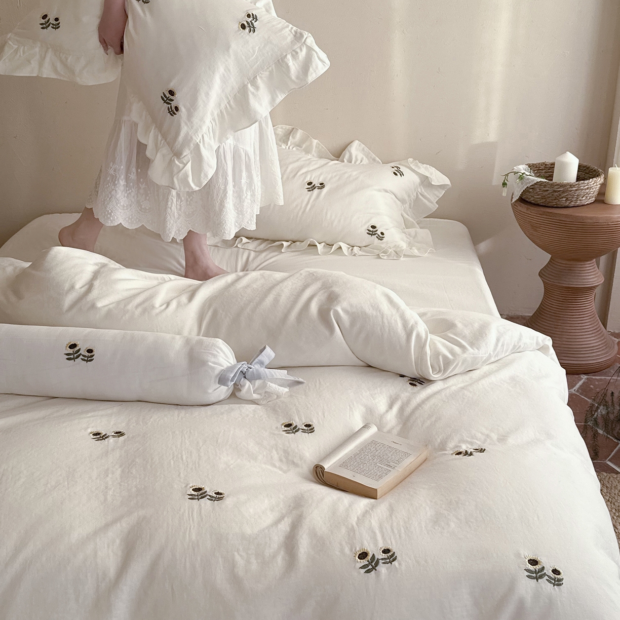 （总）鹿班家居 2026春季新品全棉皱皱纱精密刺绣系列四件套-夏日浅梦（标准会员-20元）