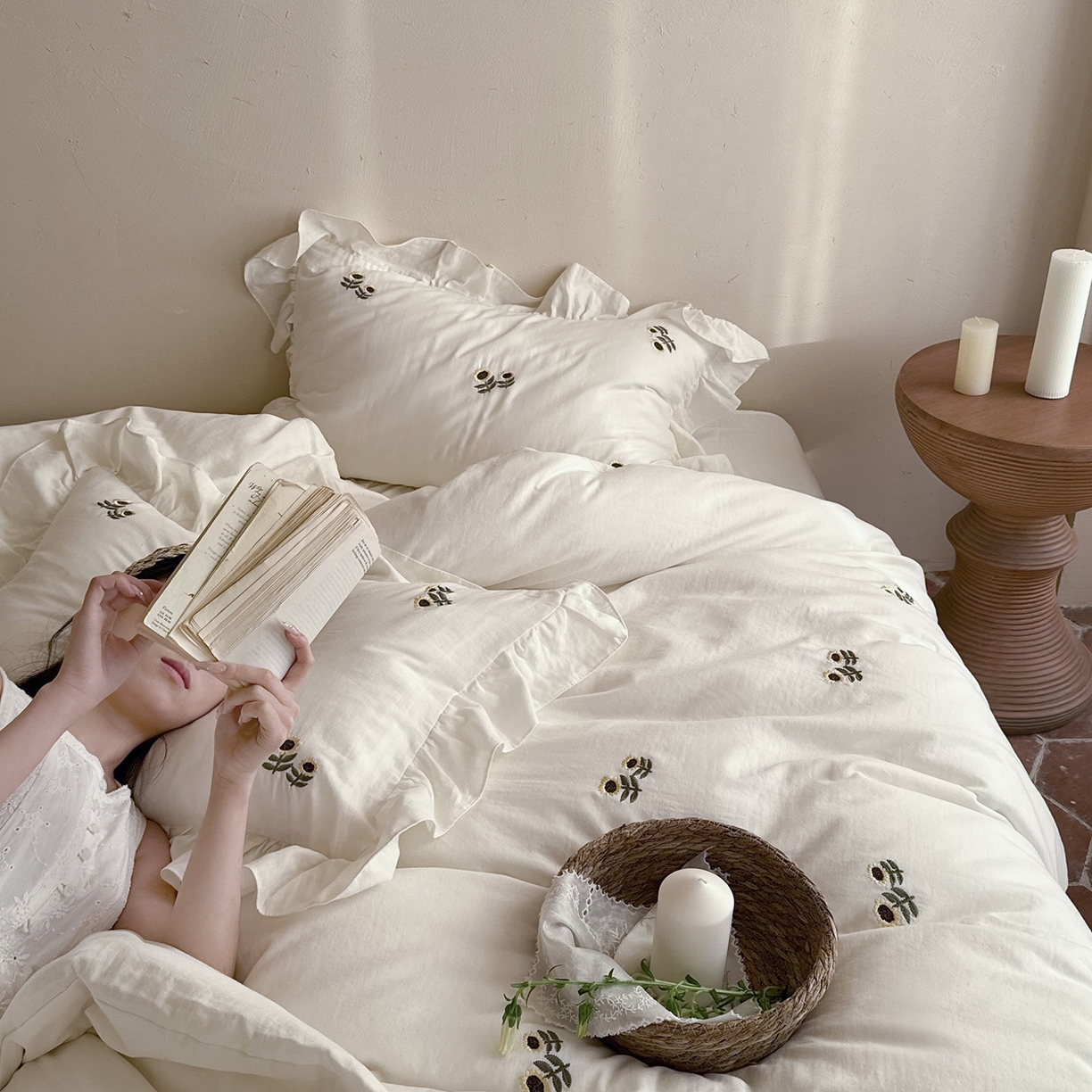 91家纺网 家纺一手货源 找家纺 （总）鹿班家居 2026春季新品全棉皱皱纱精密刺绣系列四件套-夏日浅梦（标准会员-20元）