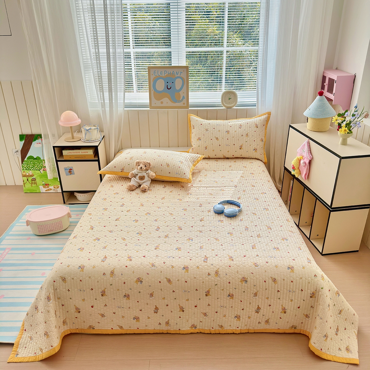 91家纺网 家纺一手货源 找家纺 美优兰 2026新款双面全棉高温砂洗床盖三件套 星星人