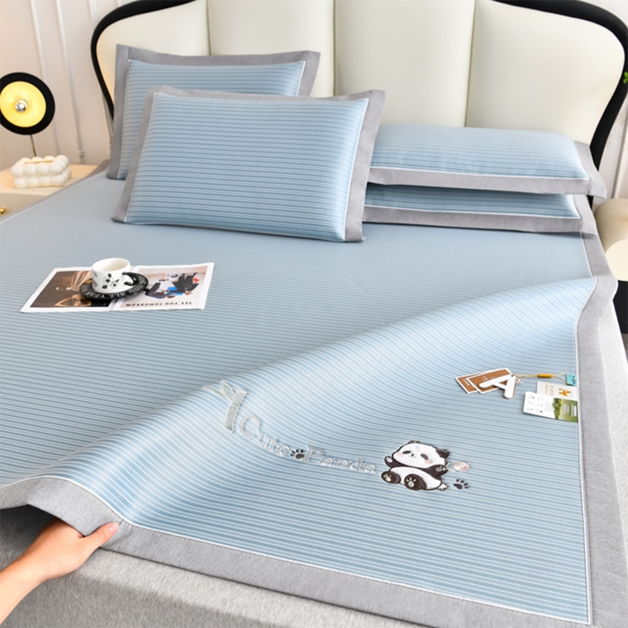 小牛席业 2026新款经典条纹熊猫凉感冰丝席凉席席子 系列 蓝色