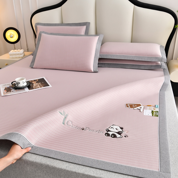 小牛席业 2026新款经典条纹熊猫凉感冰丝席凉席席子 系列 粉色