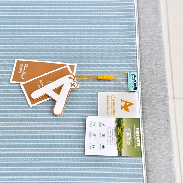 91家纺网 家纺一手货源 找家纺 小牛席业 2026新款经典条纹熊猫凉感冰丝席凉席席子 系列 蓝色