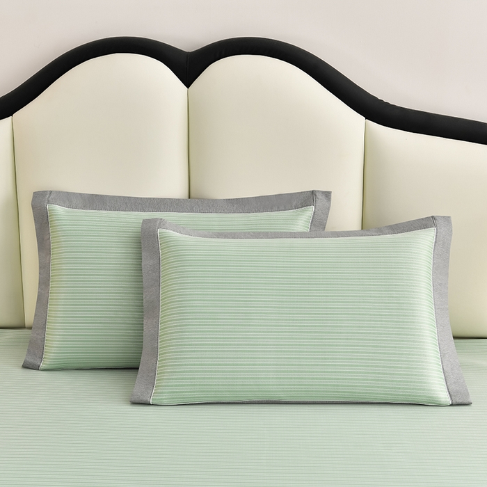 91家纺网 家纺一手货源 找家纺 小牛席业 2026新款经典条纹熊猫凉感冰丝席凉席席子 系列 绿色