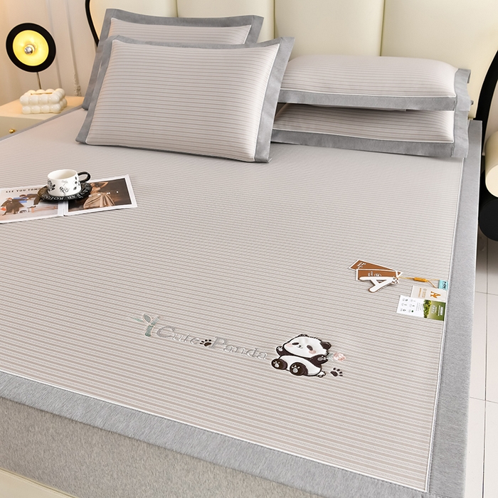 91家纺网 家纺一手货源 找家纺 小牛席业 2026新款经典条纹熊猫凉感冰丝席凉席席子 系列 香槟