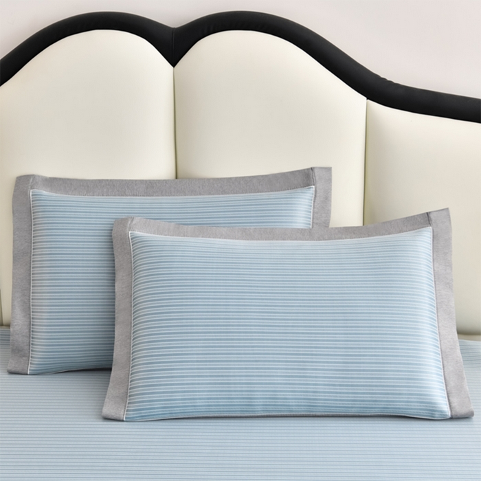 91家纺网 家纺一手货源 找家纺 小牛席业 2026新款经典条纹熊猫凉感冰丝席凉席席子 系列 蓝色