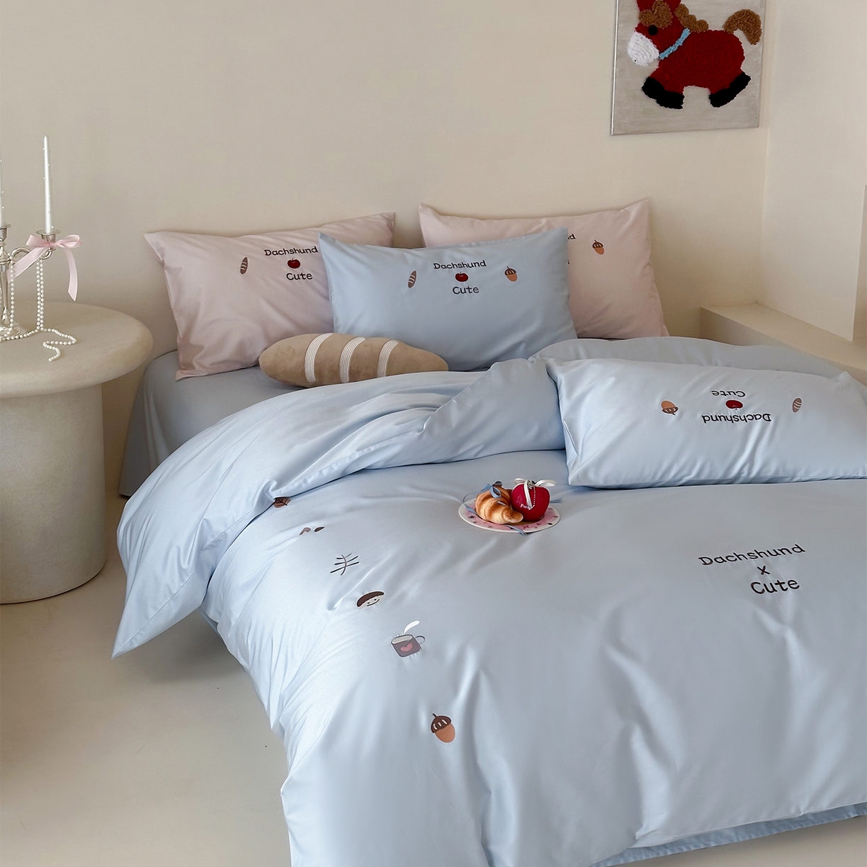 91家纺网 家纺一手货源 找家纺 极简 2026新款100S长绒棉刺绣四件套-趣味人生系列（模特版） 趣味人生-蓝